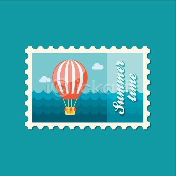 사람없음 EPS 일러스트 해외이미지 디자인 여름(계절) 여행 열기구 우표 하늘