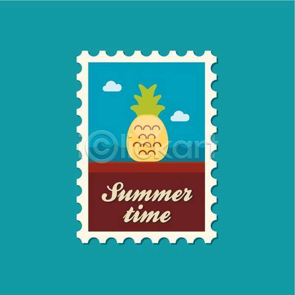 사람없음 EPS 일러스트 해외이미지 디자인 여름(계절) 우표 파인애플