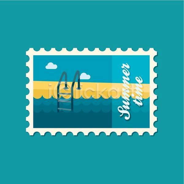 사람없음 EPS 일러스트 해외이미지 난간 디자인 바캉스 사다리 수영장 여름(계절) 여름휴가 우표