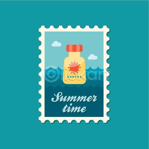 사람없음 EPS 일러스트 해외이미지 디자인 바다 선크림 여름(계절) 우표 태양