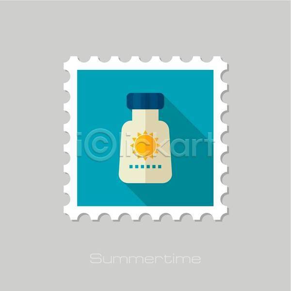 사람없음 EPS 일러스트 해외이미지 선크림 여름(계절) 우표 태양 파란색