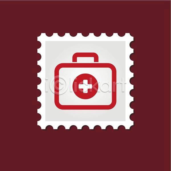사람없음 EPS 일러스트 해외이미지 구급상자 라인아트 빨간색 십자모양 우표 회색