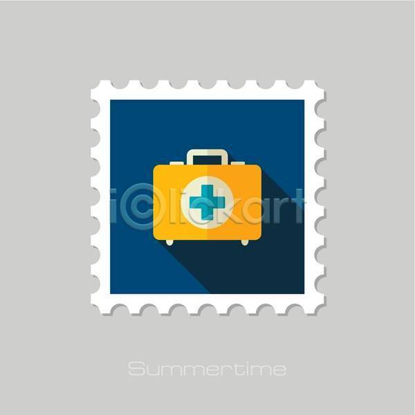 사람없음 EPS 일러스트 해외이미지 구급상자 노란색 십자모양 여름(계절) 우표 파란색