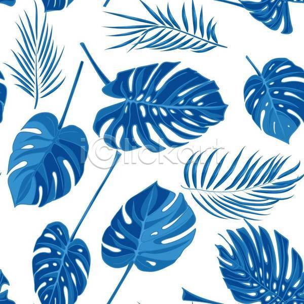 시원함 사람없음 EPS 일러스트 해외이미지 몬스테라 백그라운드 보테니컬아트 여름(계절) 열대잎 파란색 패턴 패턴백그라운드 흰색