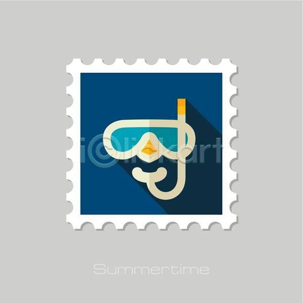 사람없음 EPS 일러스트 해외이미지 물안경 스노클링용품 여름(계절) 우표 파란색