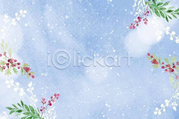 사람없음 EPS 일러스트 해외이미지 겨울 꽃 나뭇잎 디자인 백그라운드 수채화(물감) 카피스페이스 파란색