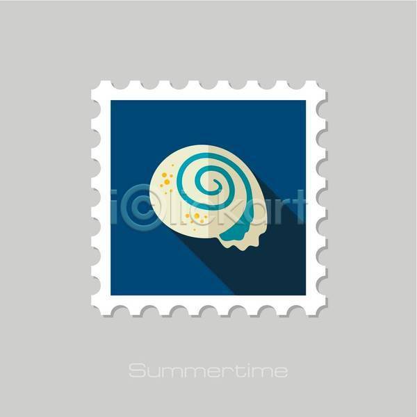 사람없음 EPS 일러스트 해외이미지 베이지색 소라 여름(계절) 우표 조개껍데기 파란색