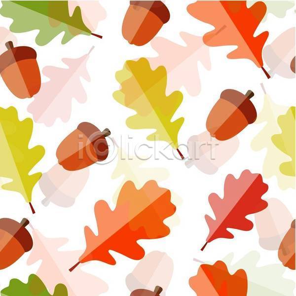 사람없음 EPS 일러스트 해외이미지 가을(계절) 나뭇잎 단풍 도토리 패턴 패턴백그라운드
