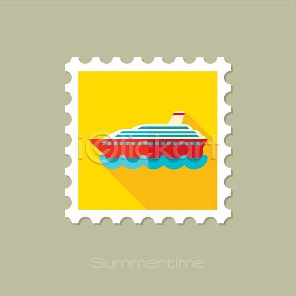 사람없음 EPS 일러스트 해외이미지 노란색 물결 빨간색 여름(계절) 우표 유람선 크루즈