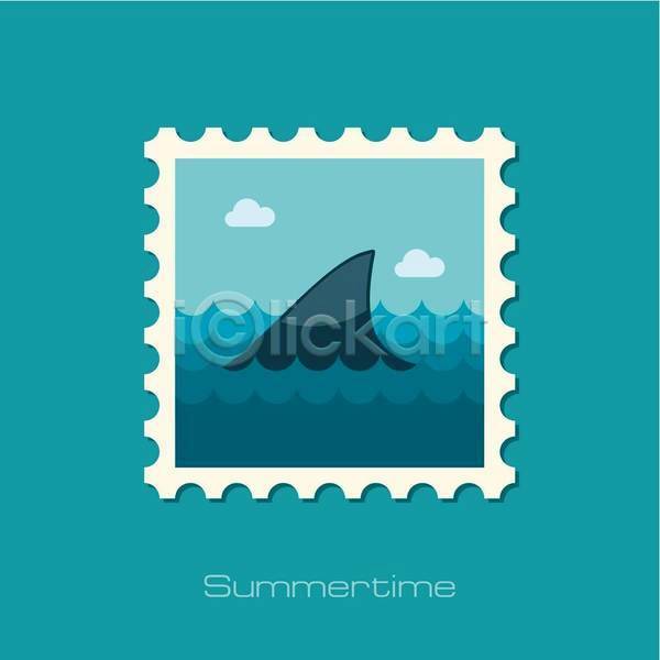 사람없음 EPS 일러스트 해외이미지 바다 상어 여름(계절) 우표 파란색 한마리