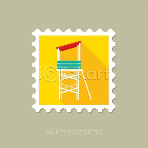 사람없음 EPS 일러스트 해외이미지 구조물 노란색 사다리 여름(계절) 우표 인명구조 흰색