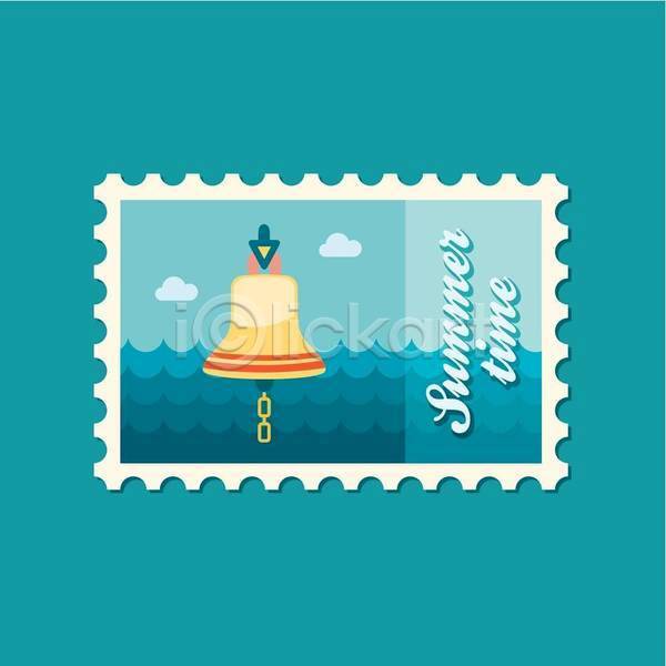 사람없음 EPS 일러스트 해외이미지 노란색 바다 여름(계절) 우표 종 파란색