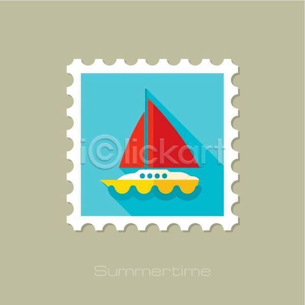 사람없음 EPS 일러스트 해외이미지 빨간색 여름(계절) 요트 우표 하늘색