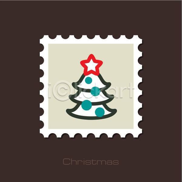 사람없음 EPS 일러스트 해외이미지 베이지색 별 빨간색 우표 초록색 크리스마스 크리스마스트리
