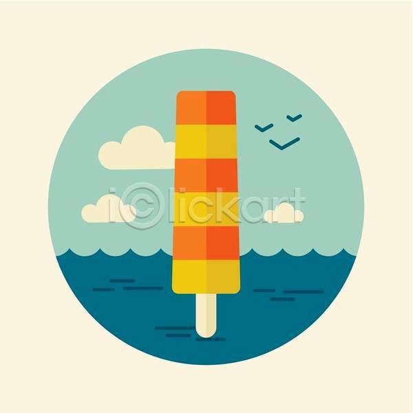 사람없음 EPS 아이콘 일러스트 해외이미지 막대아이스크림 바다 아이스크림 여름(계절) 하늘색