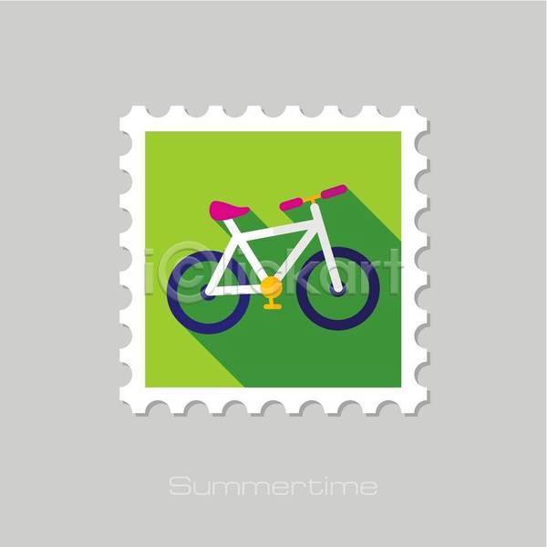 사람없음 EPS 일러스트 해외이미지 여름(계절) 연두색 우표 자전거