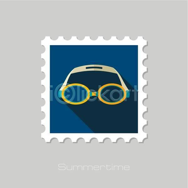 사람없음 EPS 일러스트 해외이미지 물안경 여름(계절) 우표 파란색