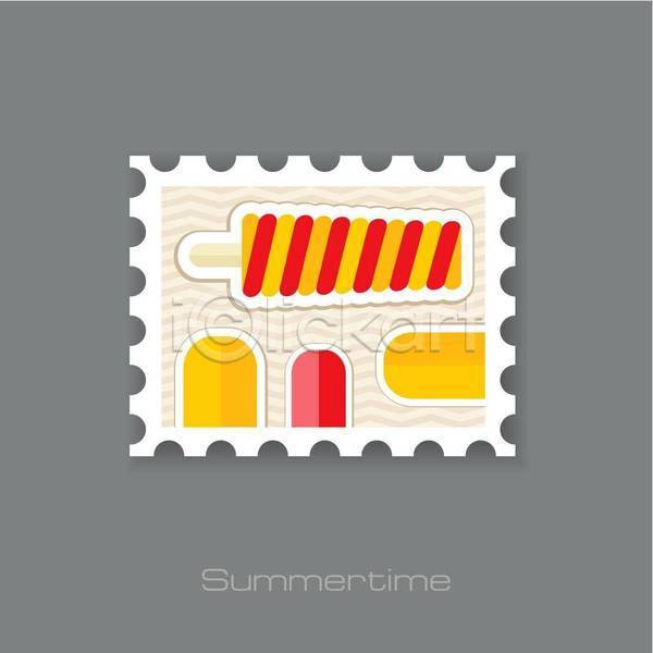 사람없음 EPS 일러스트 해외이미지 노란색 막대아이스크림 빨간색 아이스크림 여름(계절) 우표