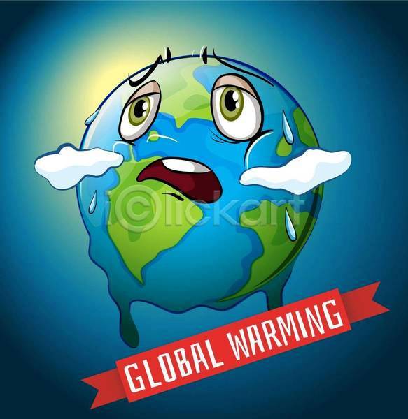 뜨거움 위험 지구온난화 사람없음 EPS 일러스트 해외이미지 기온상승 녹음(녹이기) 땀흘리기 리본 지구 찡그림 힘듦