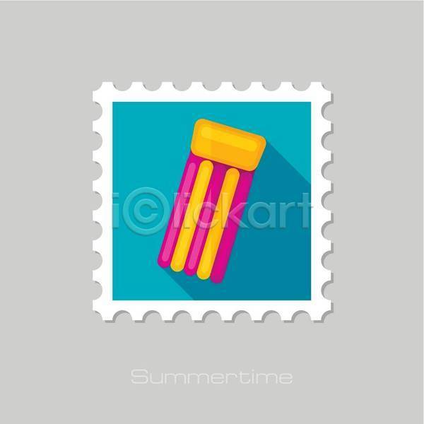 사람없음 EPS 일러스트 해외이미지 노란색 분홍색 비치베드 여름(계절) 우표 파란색