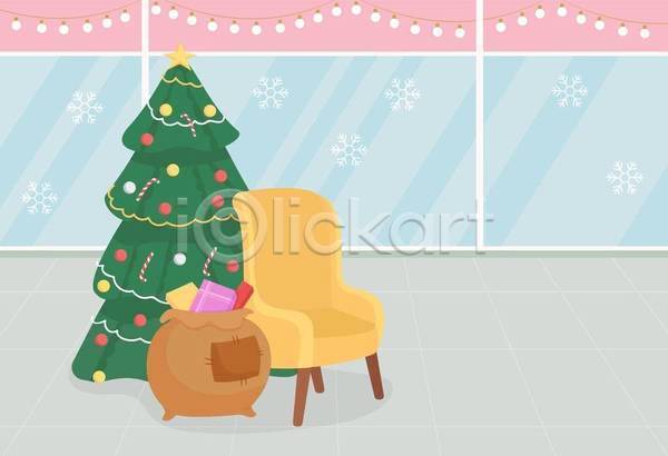 사람없음 EPS 일러스트 해외이미지 눈(날씨) 보따리 선물상자 알전구 의자 창문 크리스마스 크리스마스트리