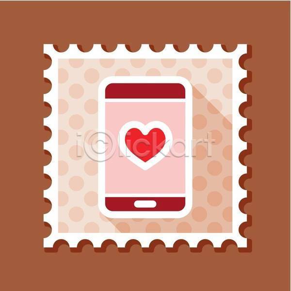 사람없음 EPS 일러스트 해외이미지 모바일 물방울무늬 분홍색 스마트폰 우표 하트