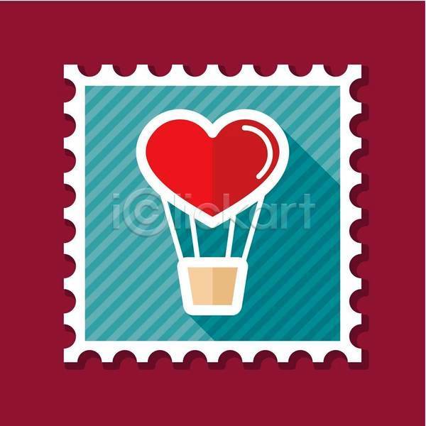 사랑 사람없음 EPS 일러스트 해외이미지 빨간색 열기구 우표 줄무늬 파란색 하트