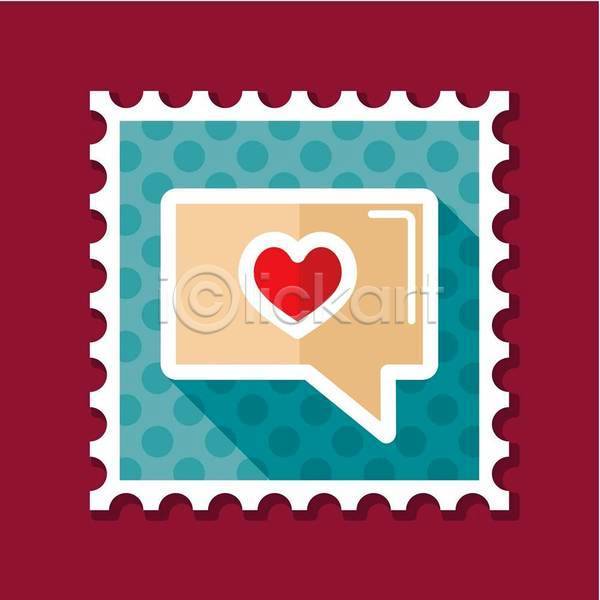 사랑 사람없음 EPS 일러스트 해외이미지 말풍선 물방울무늬 베이지색 빨간색 우표 파란색 하트
