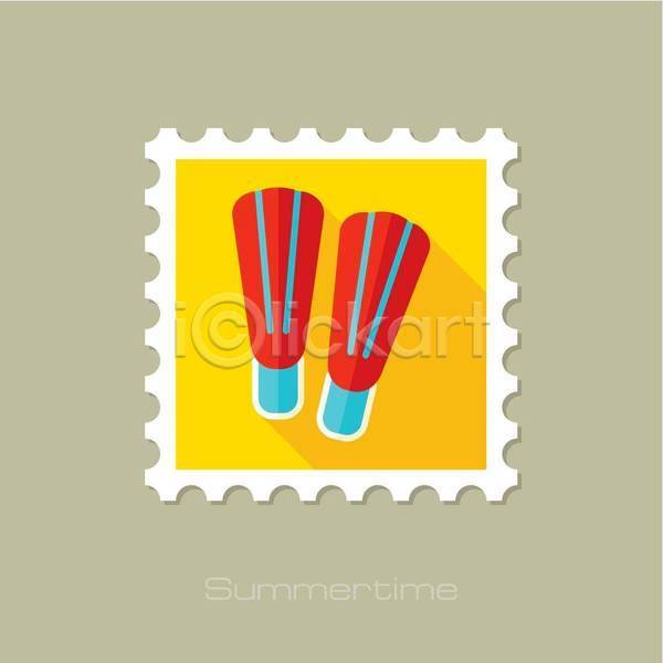 사람없음 EPS 일러스트 해외이미지 노란색 빨간색 여름(계절) 오리발 우표