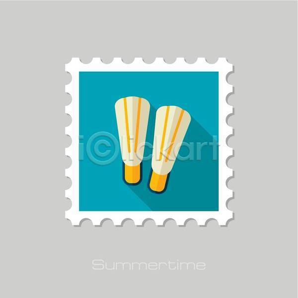 사람없음 EPS 일러스트 해외이미지 수영용품 여름(계절) 오리발 우표 파란색