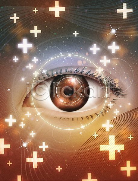 PSD 일러스트 건강 건강관리 눈(신체부위) 눈건강 빛 시력 십자모양 의학 주황색 치료 회복 회색