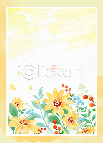 사람없음 PSD 일러스트 꽃 꽃백그라운드 노란색 들꽃 백그라운드 봄꽃 수채화(물감) 야생꽃 열매 잎 카피스페이스 해바라기