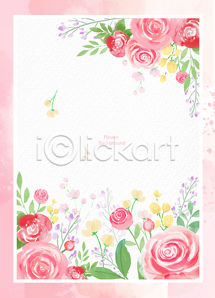 사람없음 PSD 일러스트 꽃밭 꽃백그라운드 들꽃 백그라운드 봄꽃 분홍색 수채화(물감) 야생꽃 잎 장미 프레임