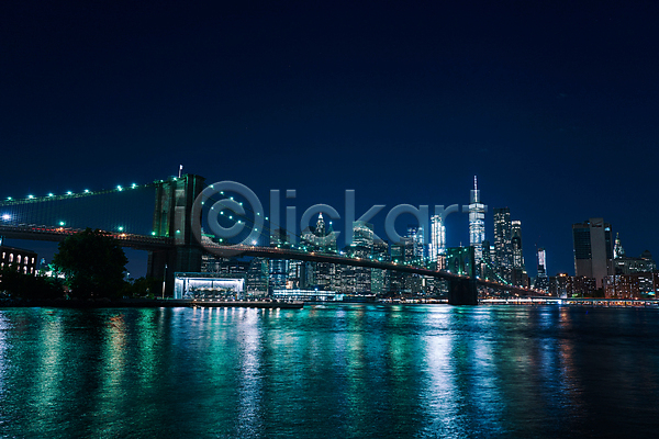 사람없음 JPG 포토 고층빌딩 뉴욕 다리(건축물) 도시 도시풍경 반사 빛 야간 야경 야외 해외풍경 허드슨강