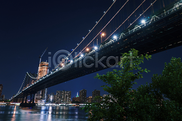 사람없음 JPG 포토 고층빌딩 나무 뉴욕 다리(건축물) 도시 빛 야간 야경 야외 해외풍경 허드슨강
