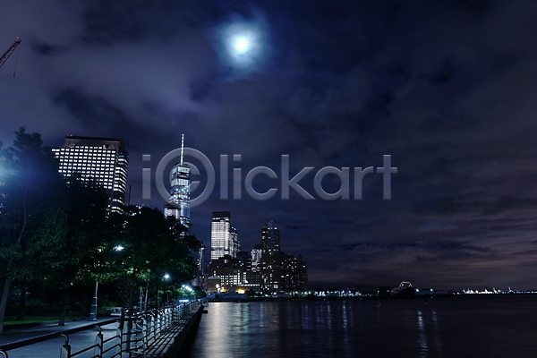 사람없음 JPG 포토 강 구름(자연) 뉴욕 달 야간 야경 야외 해외풍경 허드슨강