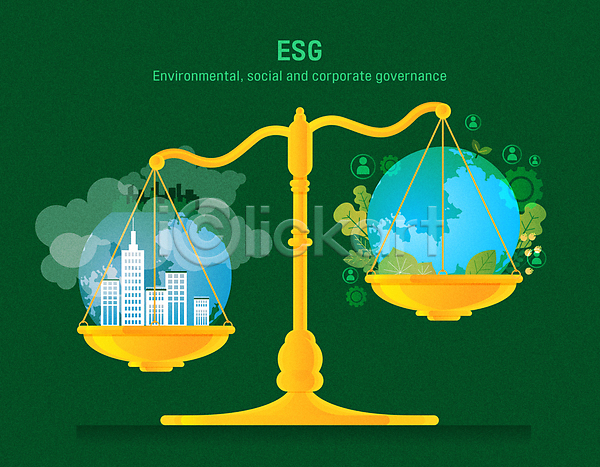 매연 비교 환경오염 사람모양 사람없음 AI(파일형식) 일러스트 ESG 건물 경영 빌딩 사회(공동체) 양팔저울 오염 잎 자연보호 저울질 지구 초록색 친환경 톱니바퀴 투자가치 풀(식물) 환경