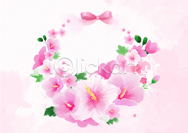 사람없음 PSD 일러스트 프레임일러스트 꽃프레임 리본 무궁화 분홍색 원형프레임 풀(식물) 한국