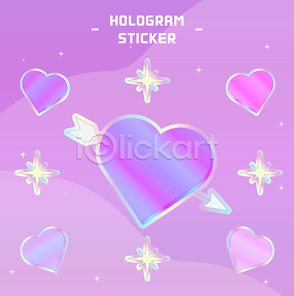 사랑 사람없음 AI(파일형식) 일러스트 반짝임 별 분홍색 사랑의화살 세트 스티커 팬시 하트 홀로그램
