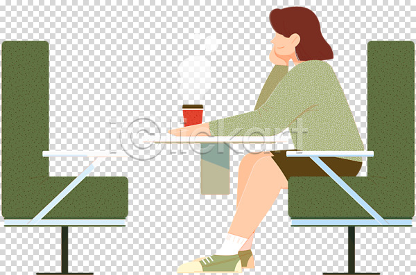 성인 성인여자한명만 여자 한명 PNG 편집이미지 기차 누끼 앉기 여행 전신 초록색 커피 커피잔 탁자 턱괴기 편집 편집소스