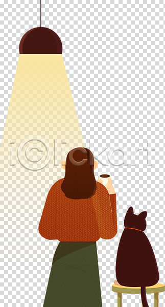 성인 성인여자한명만 여자 한명 PNG 편집이미지 고양이 누끼 들기 반려동물 반려묘 상반신 서기 앉기 조명 컵 펫팸족 편집 편집소스 한마리