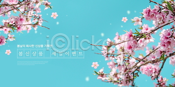 사람없음 PSD 편집이미지 꽃잎 나뭇가지 백그라운드 벚꽃 벚나무 봄 분홍색 세일 신상품 이벤트 타이포그라피 프로모션 하늘색