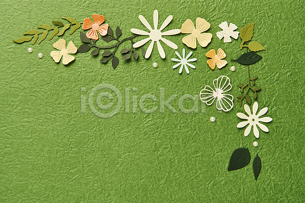 사람없음 JPG 포토 하이앵글 스튜디오촬영 실내 오브젝트 잎 종이 종이꽃 초록배경 카피스페이스 페이퍼아트