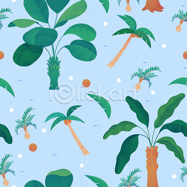 사람없음 AI(파일형식) 일러스트 야자수 열대나무 열대식물 자연 코코넛 코코넛나무 트로피컬아트 패턴 패턴백그라운드 하늘색