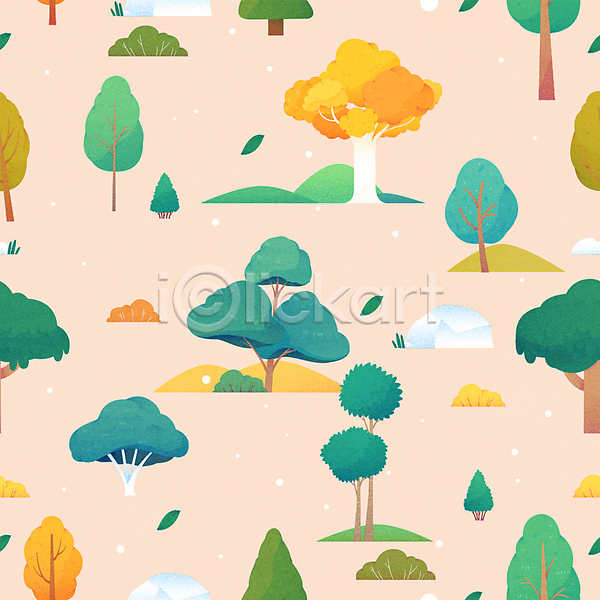 사람없음 AI(파일형식) 일러스트 나무 나뭇잎 단풍나무 동산 바위(돌) 분홍색 산 자연 패턴 패턴백그라운드 풀(식물)