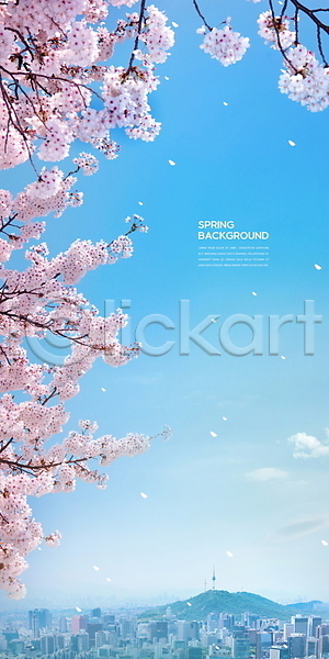 사람없음 PSD 편집이미지 구름(자연) 꽃잎 남산 남산타워 맑음 벚꽃 봄 봄배경 봄풍경 파란색 하늘