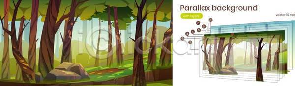 사람없음 EPS 일러스트 해외이미지 나무 바위 백그라운드 숲 여름(계절) 자연 패럴렉스 풍경(경치)