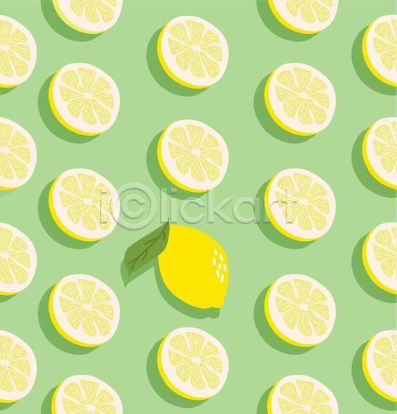 시원함 사람없음 EPS 일러스트 해외이미지 노란색 단면 레몬 백그라운드 슬라이스 여름(계절) 잎 초록색 패턴 패턴백그라운드