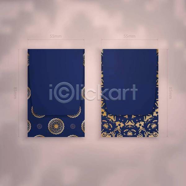 고급 사람없음 EPS 일러스트 해외이미지 금색 디자인 만다라 명함 목업 백그라운드 세트 카드(감사) 파란색 패턴