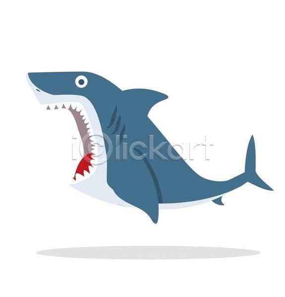 사람없음 EPS 일러스트 해외이미지 동물캐릭터 디자인 상어 입벌림 한마리